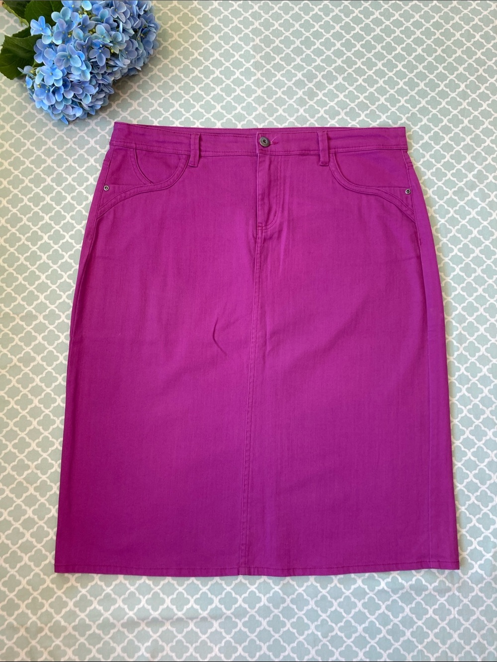 Christopher & Banks Purple Colored Denim Pencil Midi Skirt 16